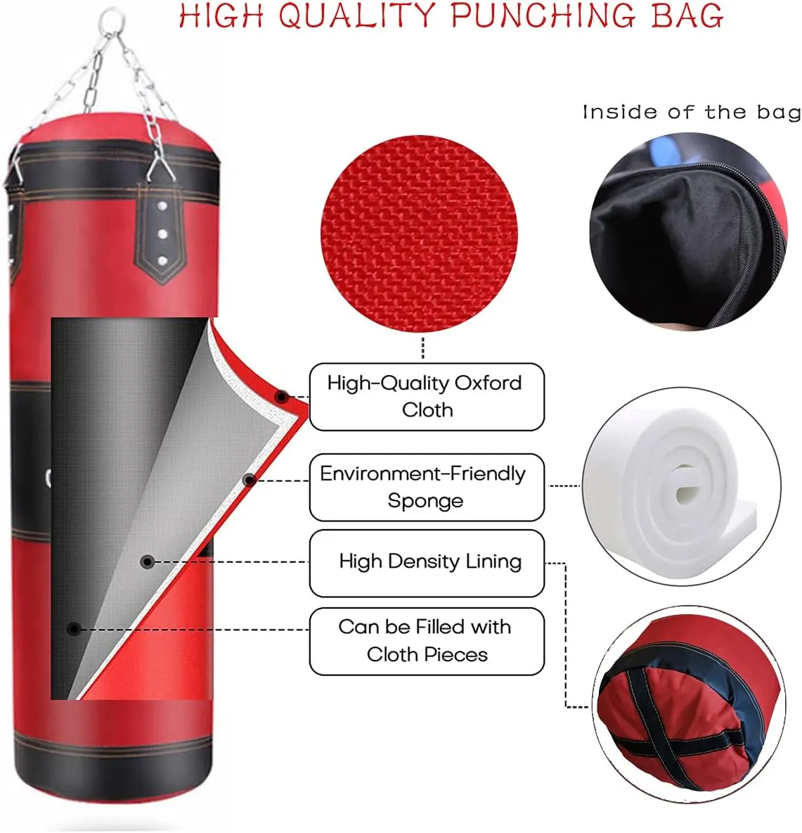 Hanging Punching Bag Set Unfilled, Heavy Boxing Bags Kickboxing Bag for Adults Kids, Youth Boxing Set with Hand Wraps, Punching Bag Hangers, for MMA Muay Thai Karate Taekwondo Training
