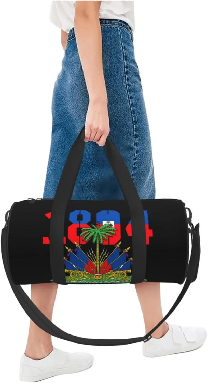 Happy Haitian Flag Day 1804 Round Travel Duffel Bag Large Capacity Gym Sports Bags for Hiking Vacation Trips