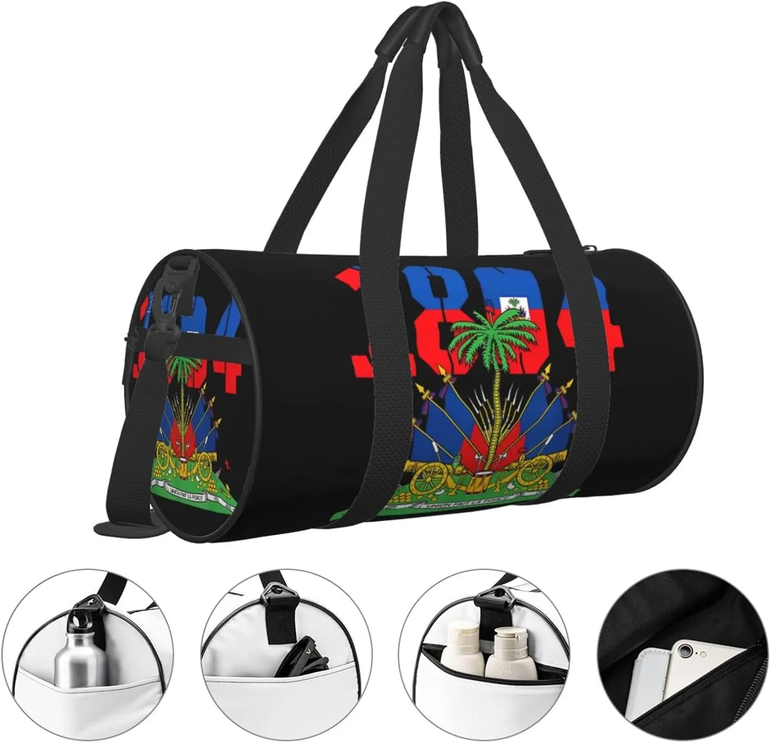Happy Haitian Flag Day 1804 Round Travel Duffel Bag Large Capacity Gym Sports Bags for Hiking Vacation Trips