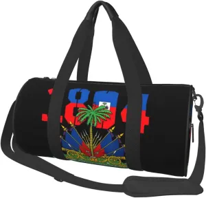 Happy Haitian Flag Day 1804 Round Travel Duffel Bag Large Capacity Gym Sports Bags for Hiking Vacation Trips