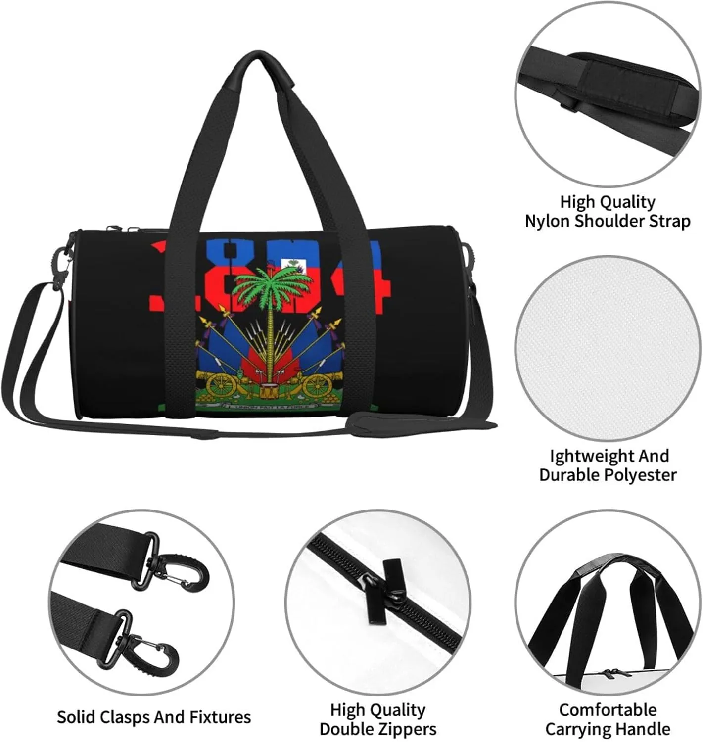 Happy Haitian Flag Day 1804 Round Travel Duffel Bag Large Capacity Gym Sports Bags for Hiking Vacation Trips