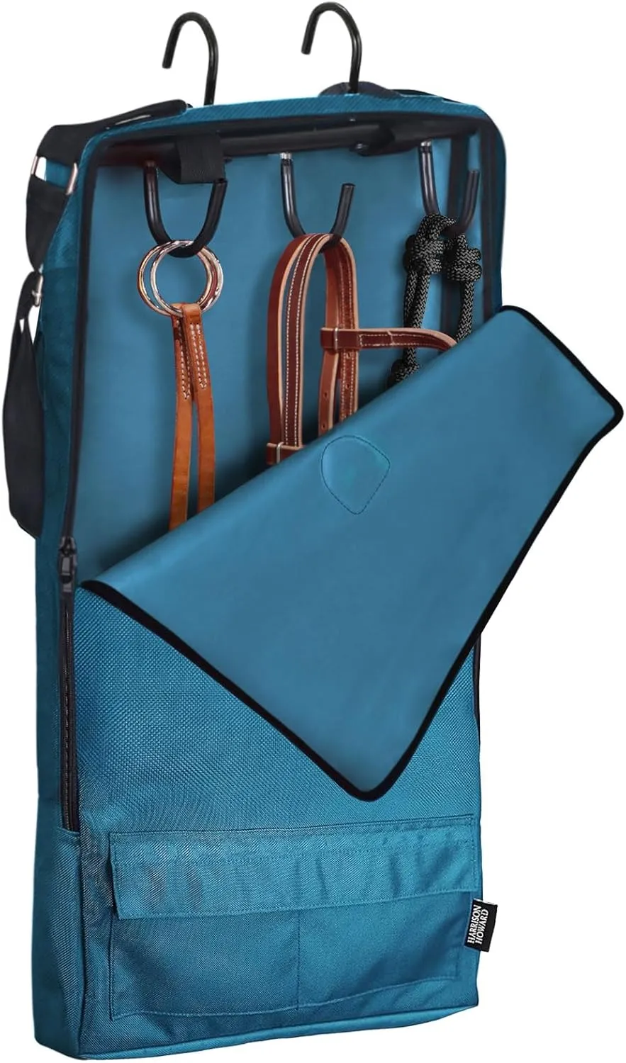 Harrison Howard Bridle/Halter Bag with 3 Prong Tack Rack Sturdy Waterproof Fabric Horse Tack Carry Bag-Teal