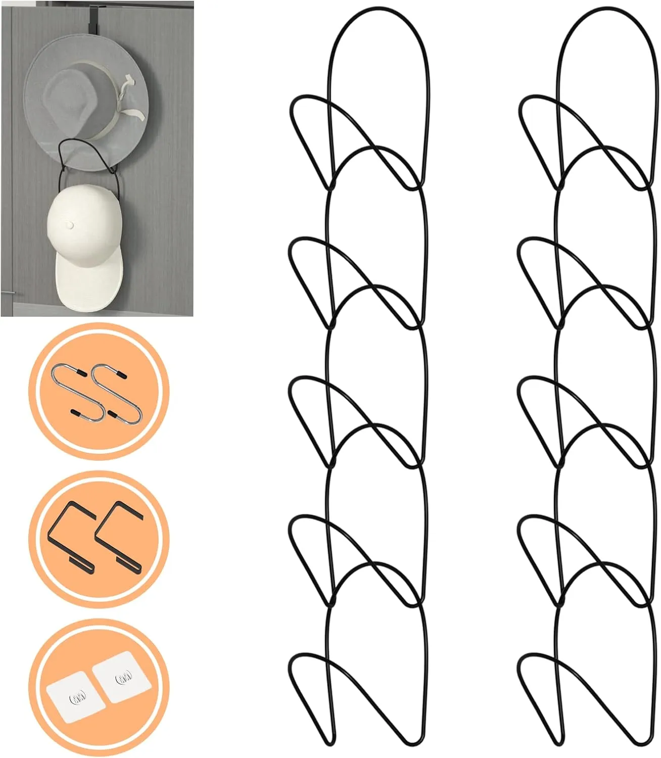Hat Racks 10 Pack Baseball Cap Holders Organizers Hangers Closet Hanging Display Storage Rack for Scarves Handbags Towels Clothes Ties Over Door Wall Mounted w Hanging Hooks Black