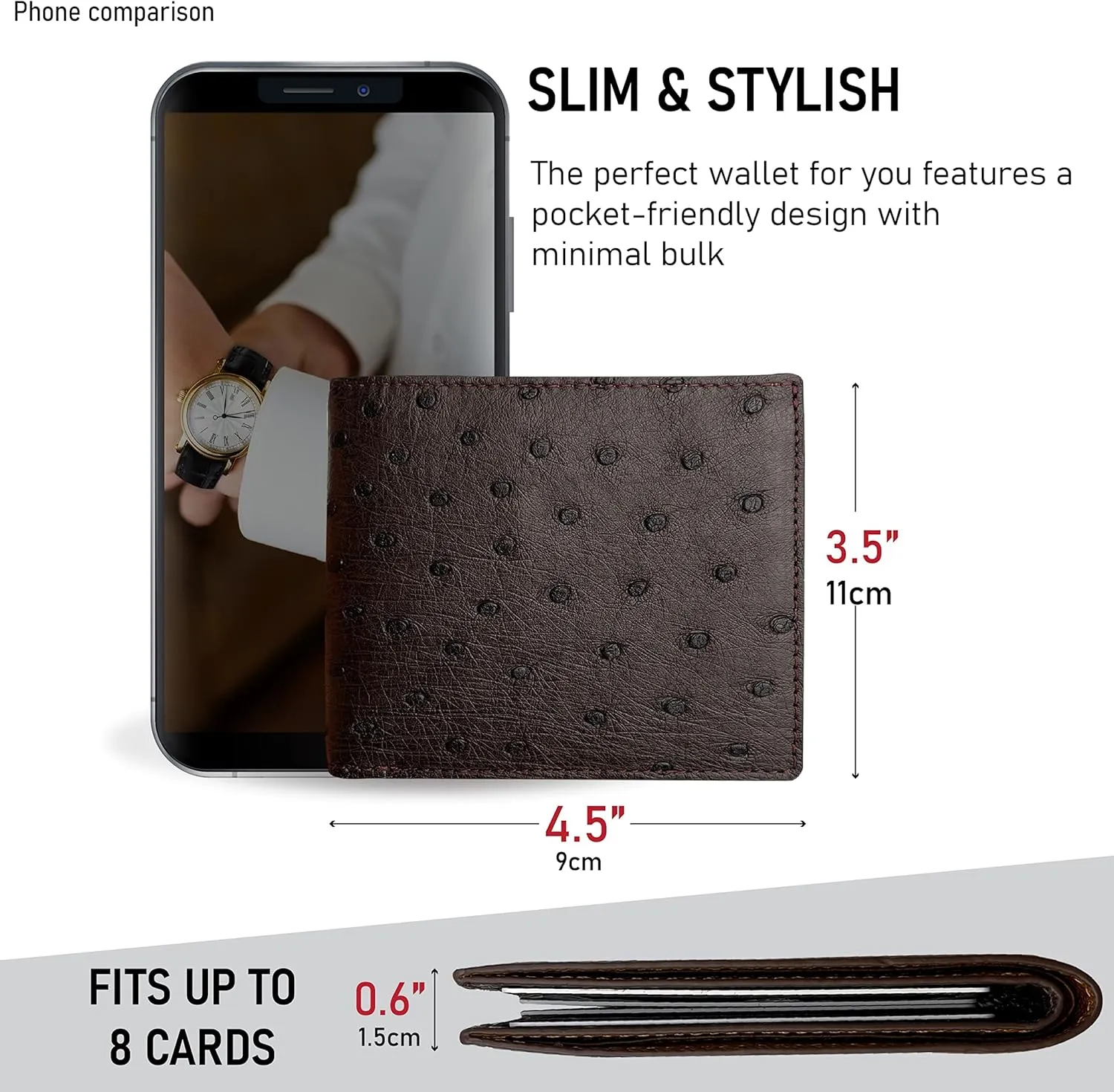 HATA Men Leather Wallet Croc RFID Blocking Front Pocket AIIigator Handmade Gift For Birthday Wedding Anniversary Father's Day
