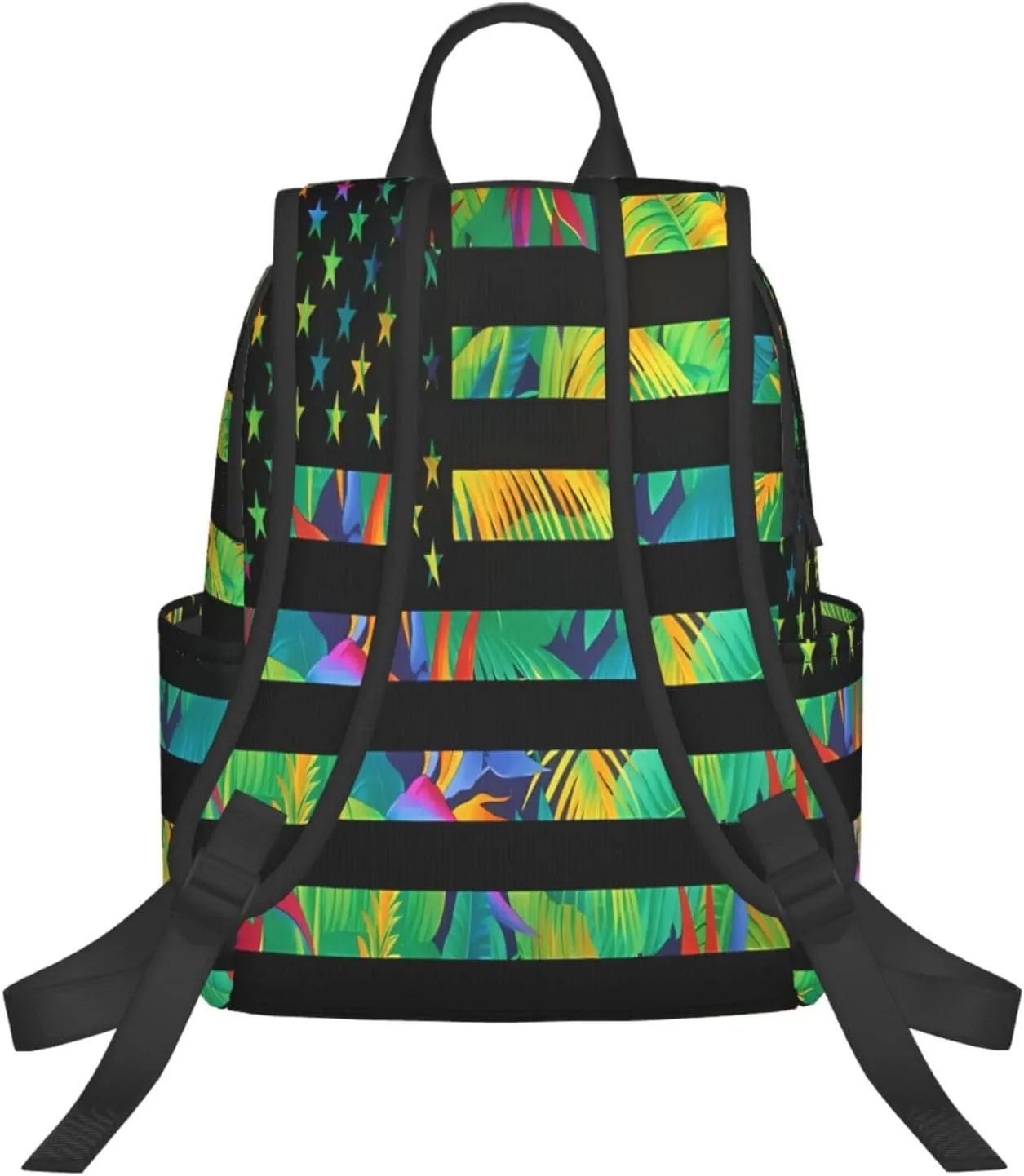 Hawaiian American Flag Green Leaves Casual Backpacks Laptop Backpack Outdoor Travel Rucksack Sport Carry-On Daypack Lightweight Bag with Multi-Pockets