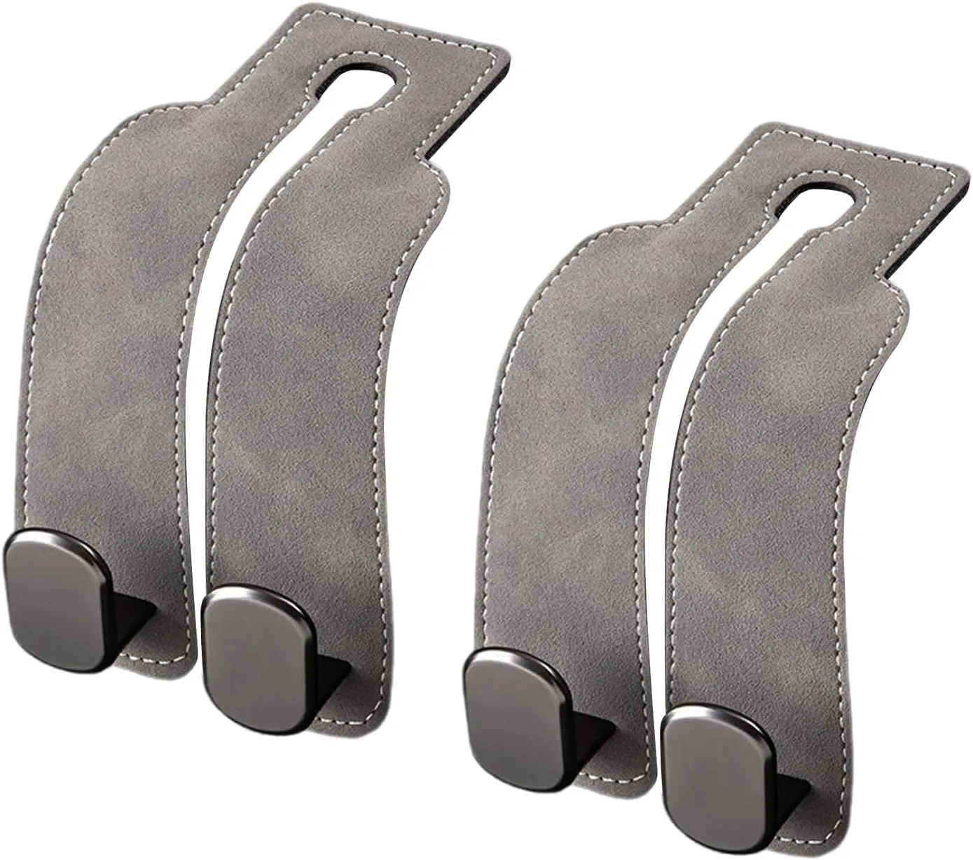Headrest Hooks, 2 Pcs Seat Storage Hanger for Purses Bags, Stylish Double Seat Organizer Hooks for Handbag Coat Umbrellas, Car Inside Accessories, Gray