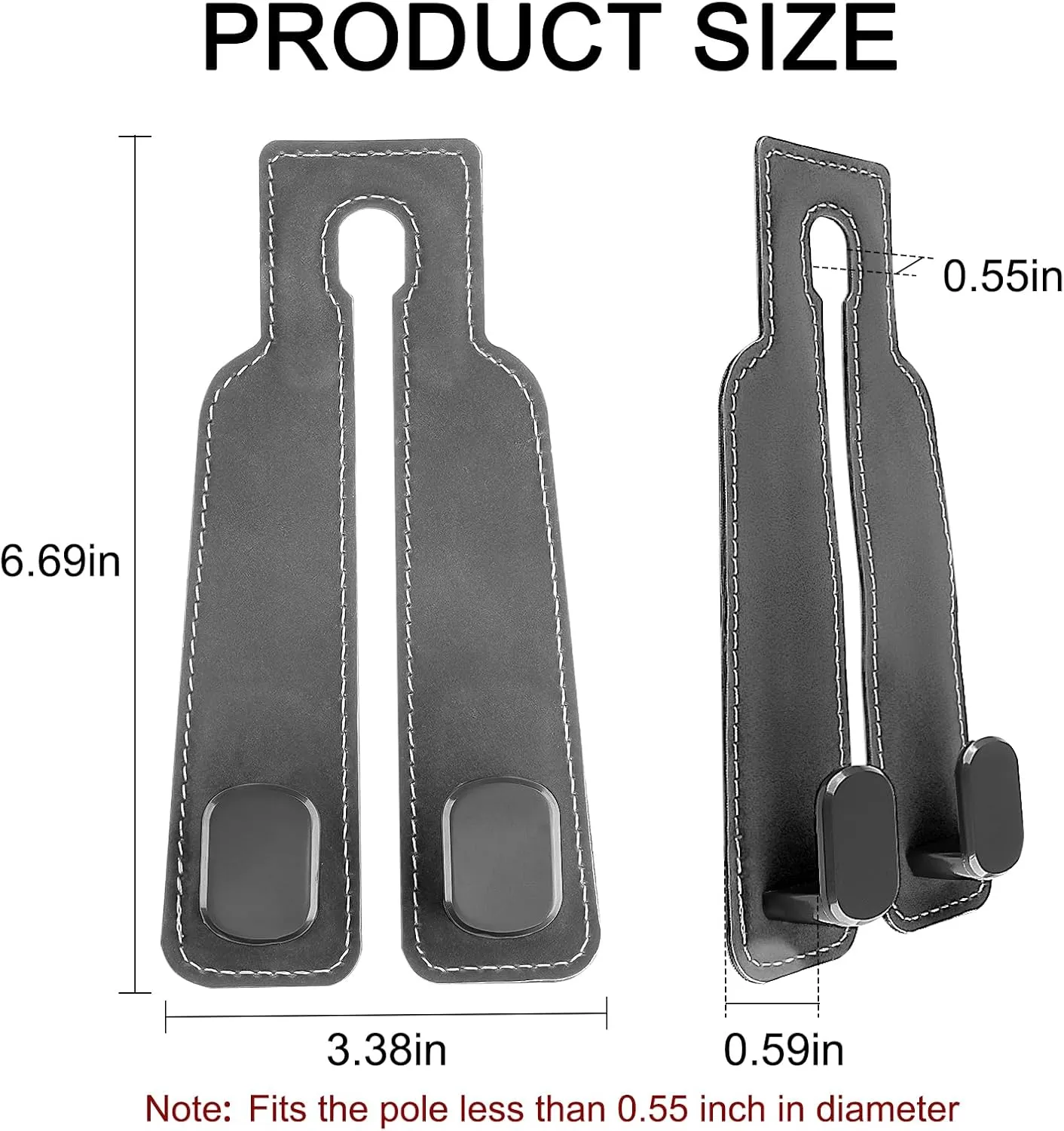 Headrest Hooks, 2 Pcs Seat Storage Hanger for Purses Bags, Stylish Double Seat Organizer Hooks for Handbag Coat Umbrellas, Car Inside Accessories, Gray
