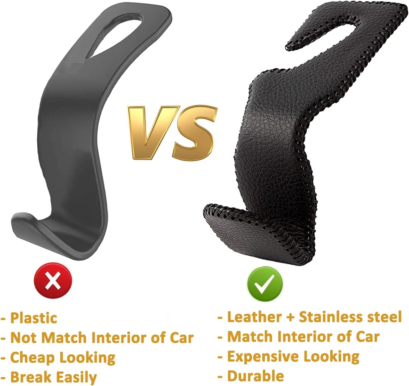 Headrest Hooks for Purses and Bags, Car Back Seat Headrest Hanger Vehicle Beige Leather Storage Hook, Pack of 2