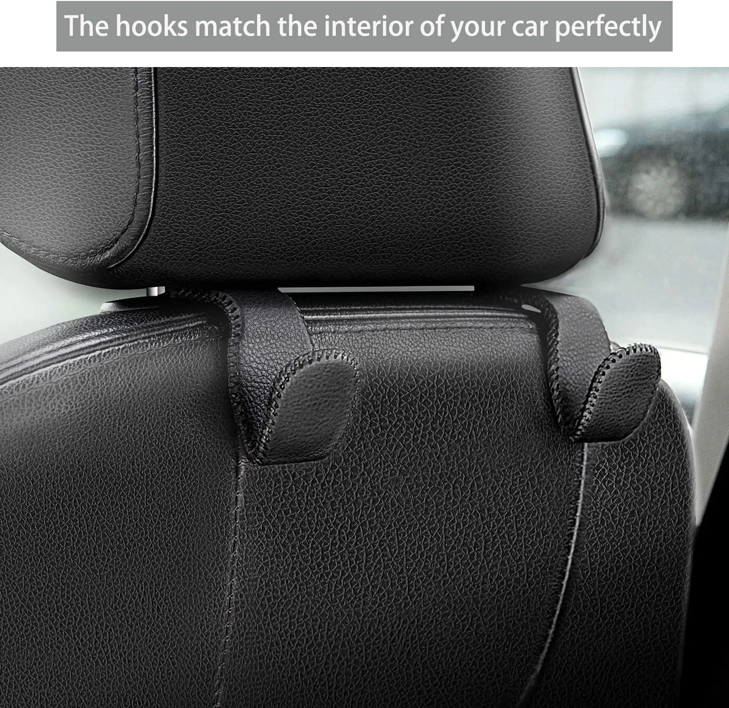 Headrest Hooks for Purses and Bags, Car Back Seat Headrest Hanger Vehicle Beige Leather Storage Hook, Pack of 2