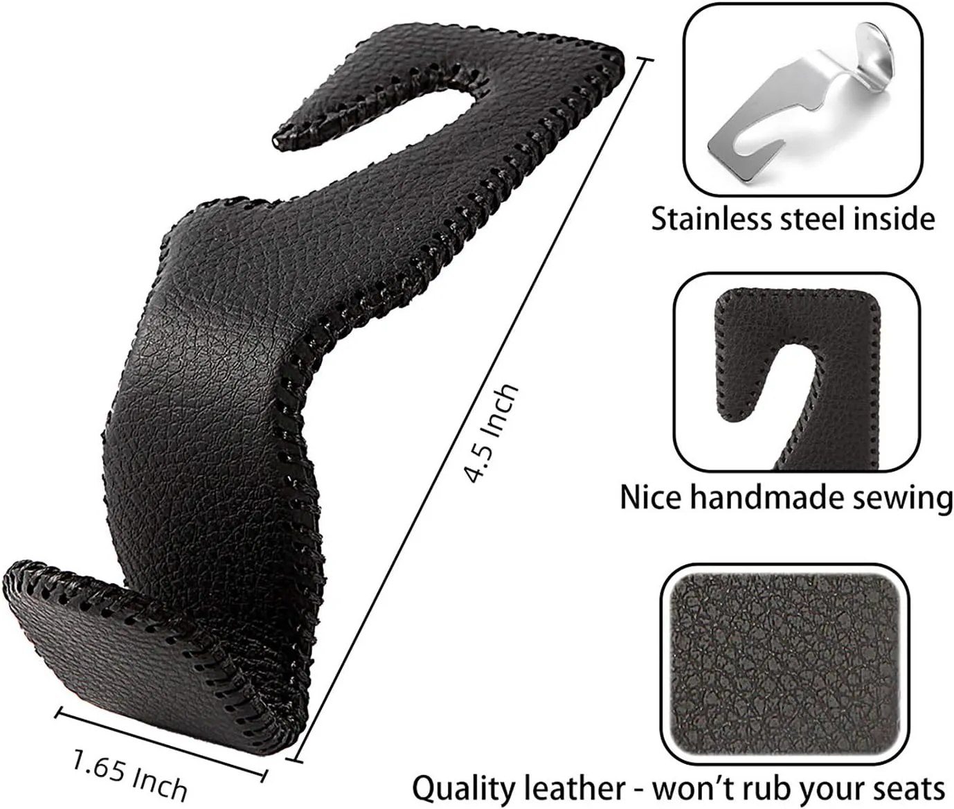 Headrest Hooks for Purses and Bags, Car Back Seat Headrest Hanger Vehicle Beige Leather Storage Hook, Pack of 2
