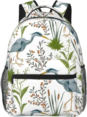 Heron Bird Swamp Plants Stylish Casual Backpack Purse For Women Personalized Laptop Backpacks With Multiple Pockets Computer Daypack For Work Business Travel