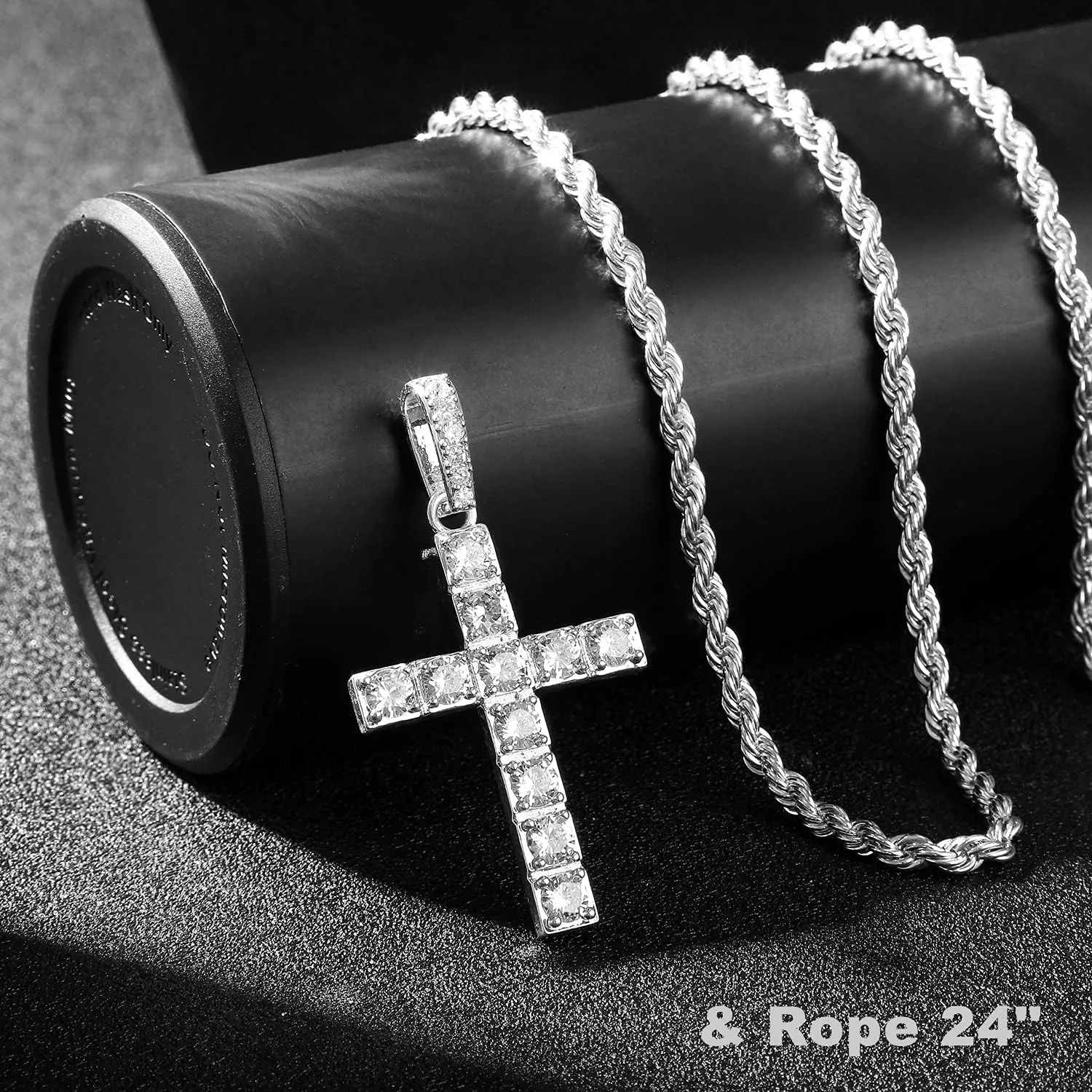 HH BLING EMPIRE Gold/Silver Diamond Cross Pendant Necklace for Men Women-Iced Out Chains with Cross Necklace 24 Inch