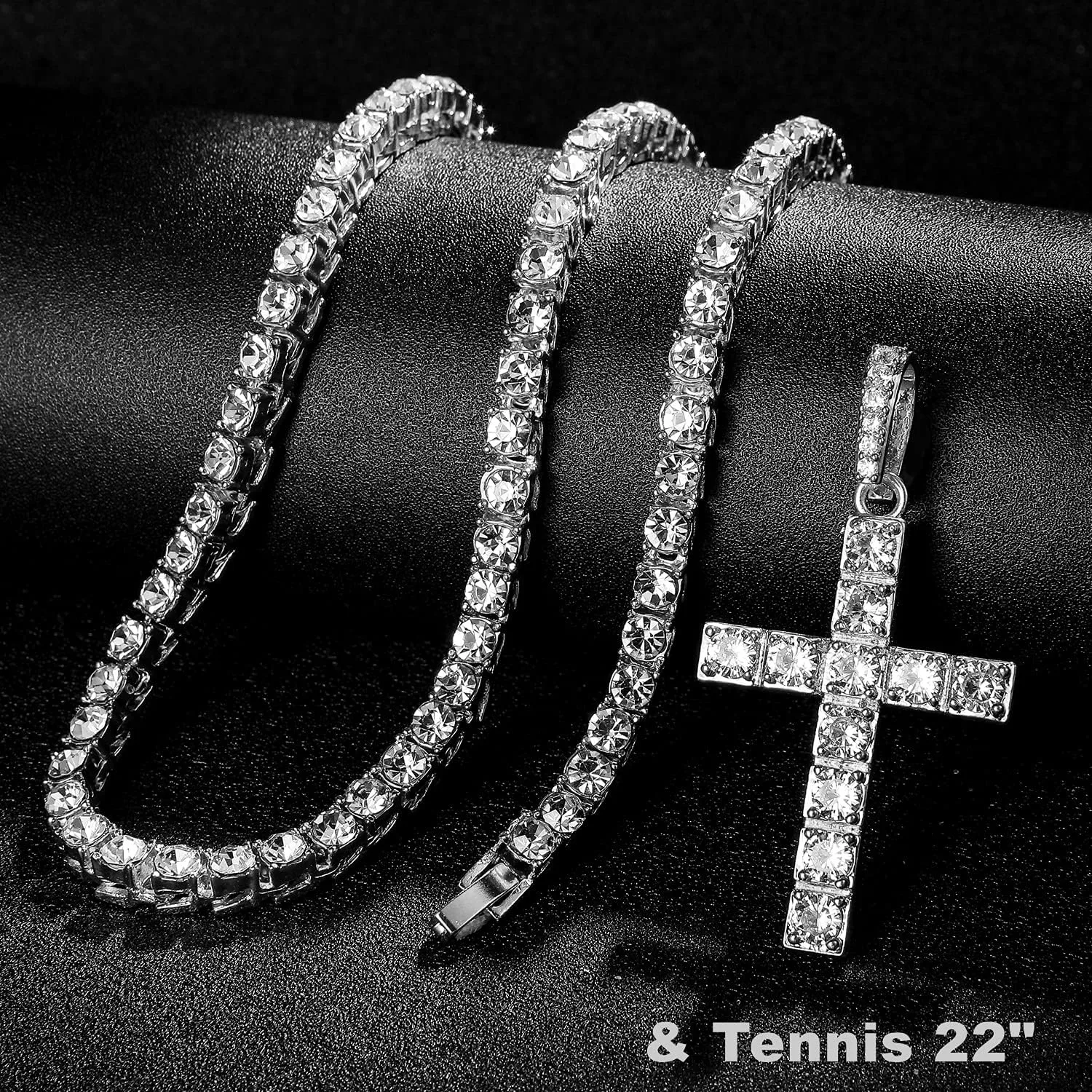 HH BLING EMPIRE Gold/Silver Diamond Cross Pendant Necklace for Men Women-Iced Out Chains with Cross Necklace 24 Inch