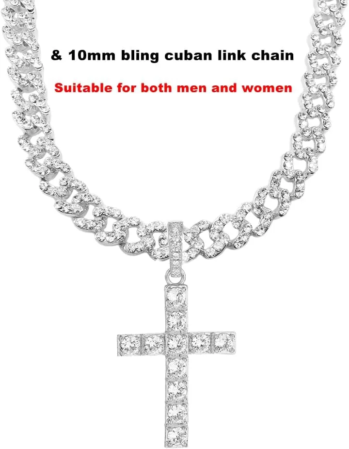 HH BLING EMPIRE Gold/Silver Diamond Cross Pendant Necklace for Men Women-Iced Out Chains with Cross Necklace 24 Inch
