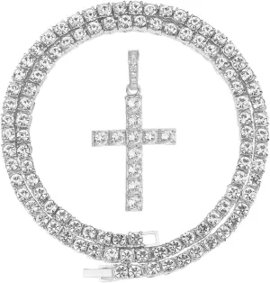 HH BLING EMPIRE Gold/Silver Diamond Cross Pendant Necklace for Men Women-Iced Out Chains with Cross Necklace 24 Inch