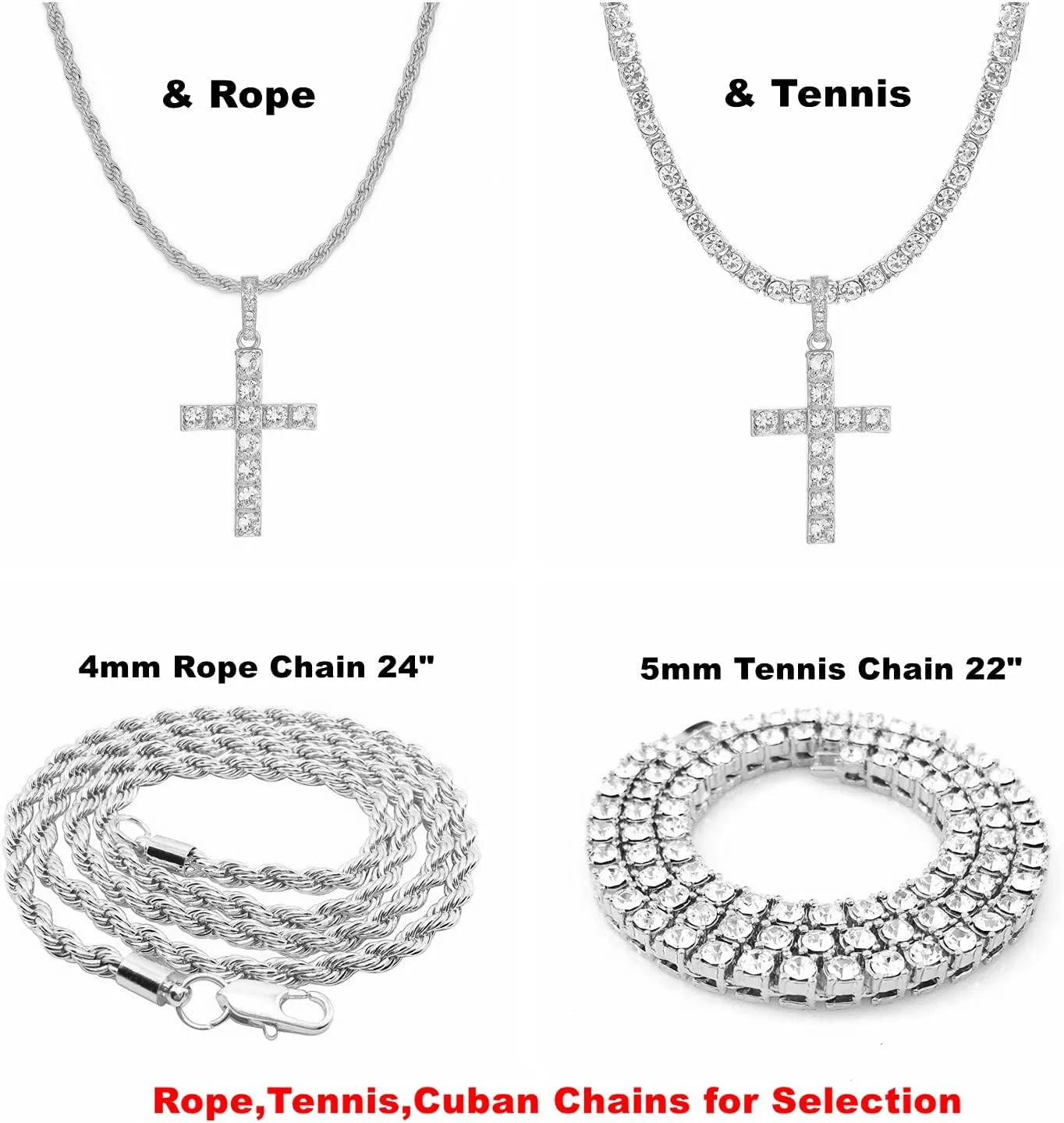 HH BLING EMPIRE Gold/Silver Diamond Cross Pendant Necklace for Men Women-Iced Out Chains with Cross Necklace 24 Inch