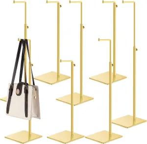 Hicarer 8 Pcs Gold Purse Display Stands Stainless Steel Adjustable Height Bags Display Rack Metal Handbag Display Holder Set for Home Store Boutique Counter Retail Floor Display Props Shelve(Classic)