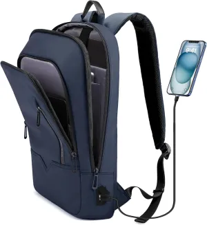hk Backpack for Men Business Slim Backpack with USB Charger Computer Lightweight Anti-theft Travel (Dark Blue, 17.3 Inch)