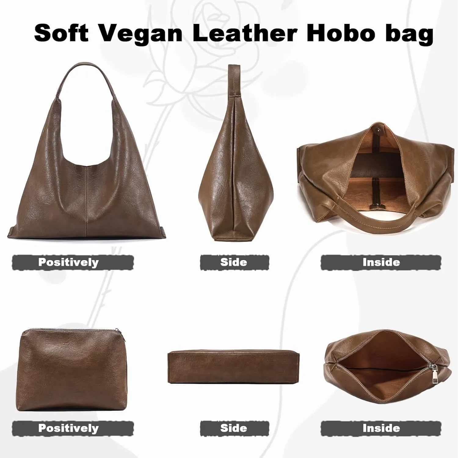 Hobo Shoulder Bag for Women Trendy Lightweight Soft Foldable Leather Hobo Tote Handbag with Coin Purse for Women
