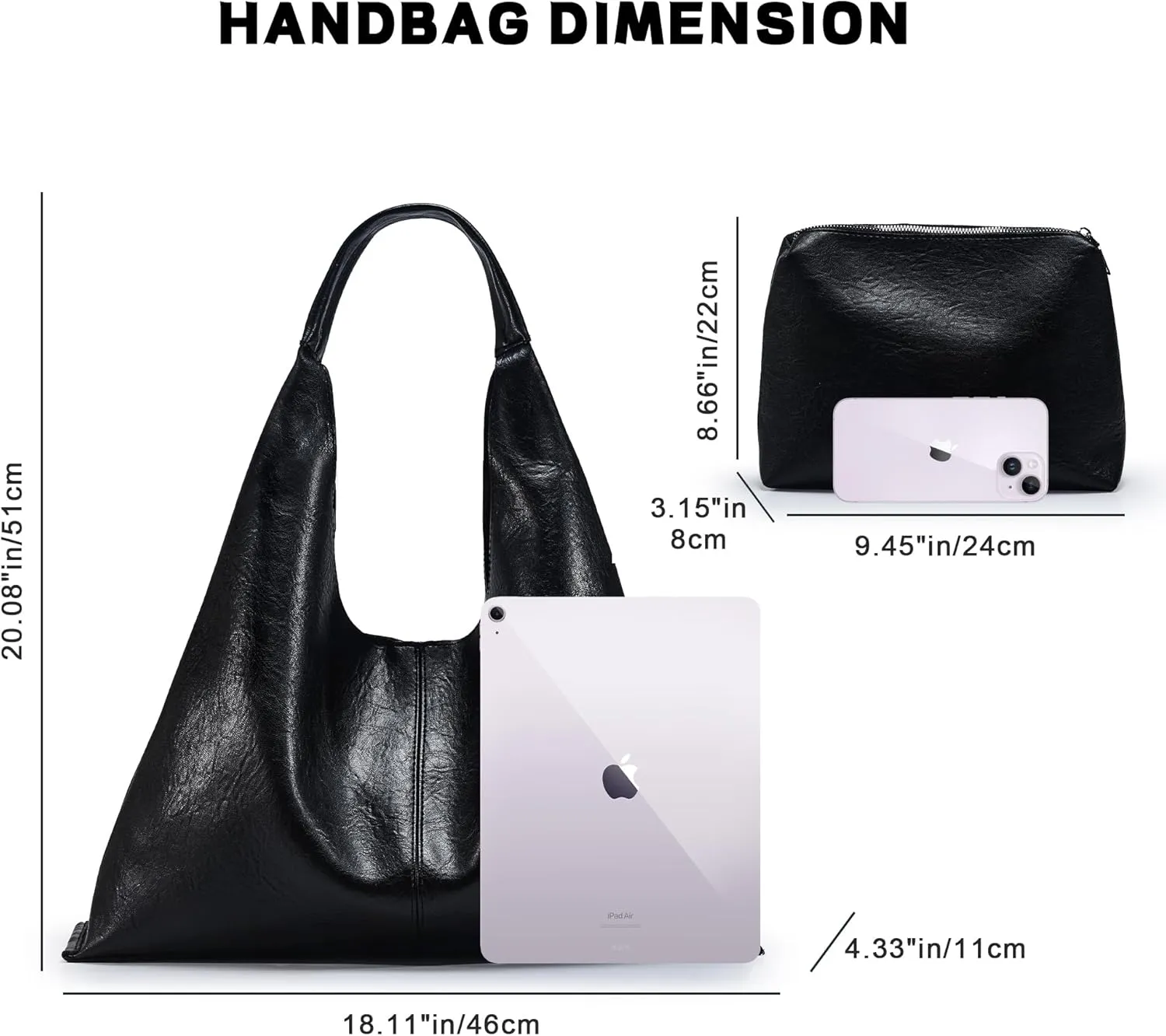 Hobo Shoulder Bag for Women Trendy Lightweight Soft Foldable Leather Hobo Tote Handbag with Coin Purse for Women