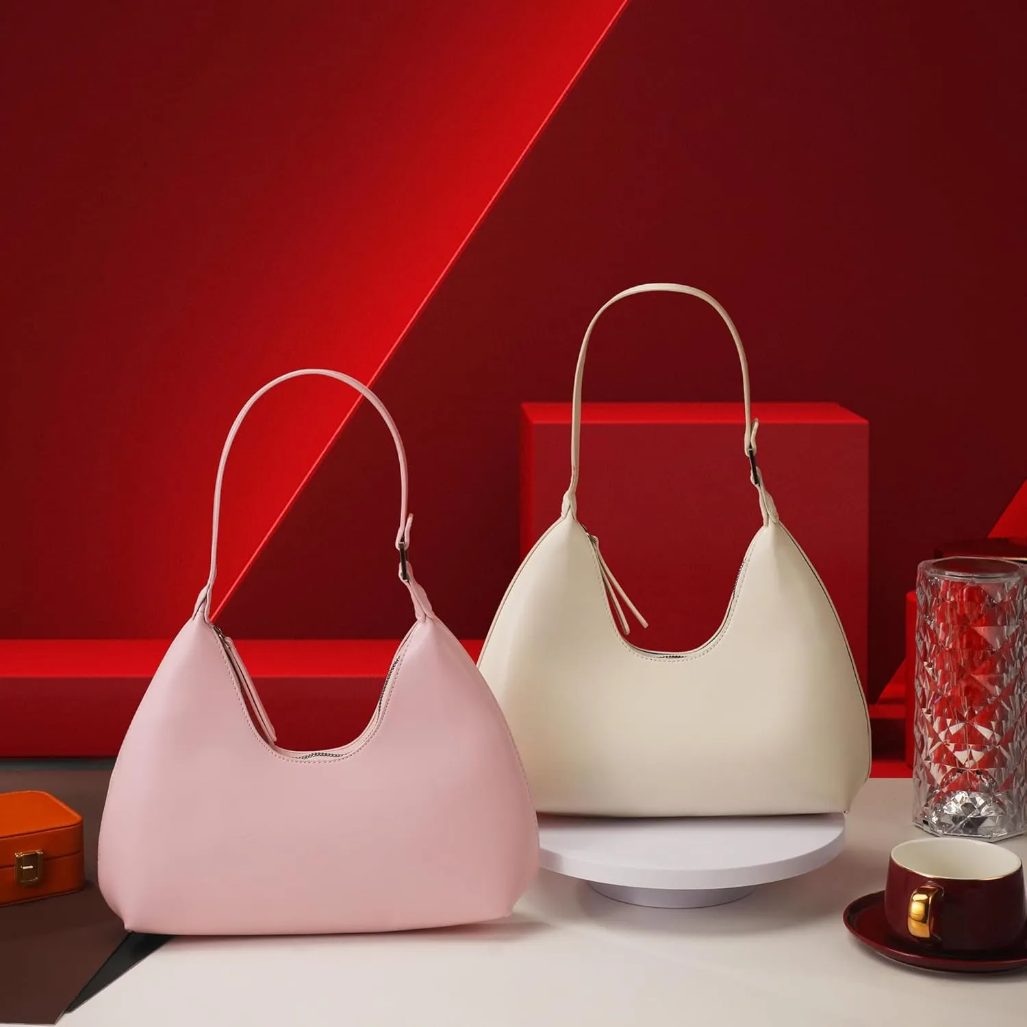 Hobo Shoulder Bag for Women Trendy Lightweight Soft Foldable Leather Hobo Tote Handbag with Coin Purse for Women