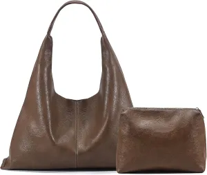 Hobo Shoulder Bag for Women Trendy Lightweight Soft Foldable Leather Hobo Tote Handbag with Coin Purse for Women