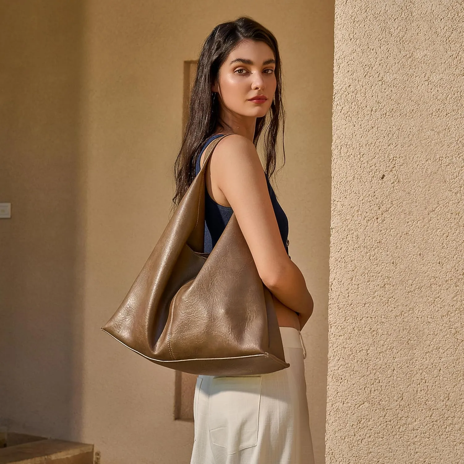 Hobo Shoulder Bag for Women Trendy Lightweight Soft Foldable Leather Hobo Tote Handbag with Coin Purse for Women