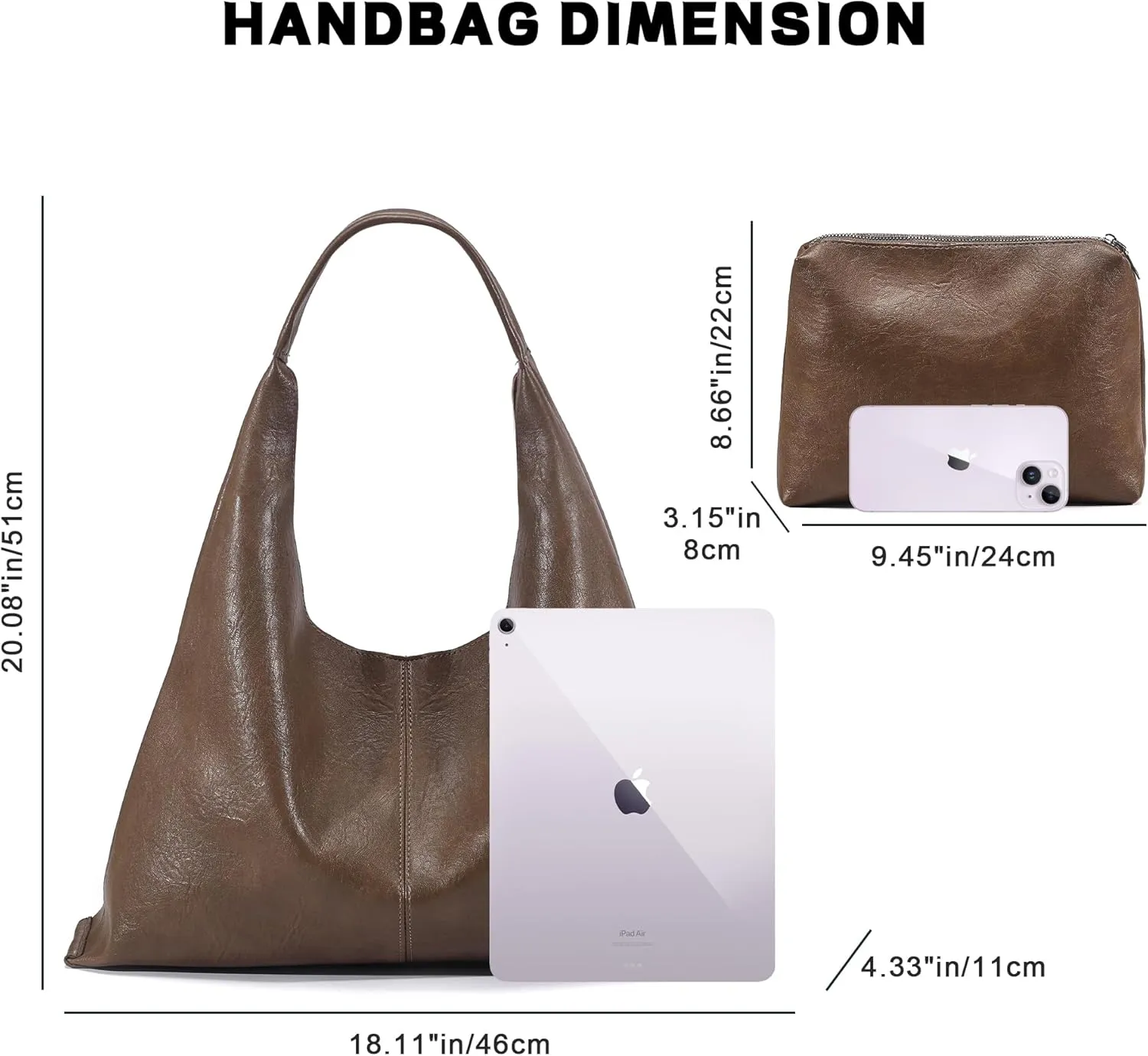 Hobo Shoulder Bag for Women Trendy Lightweight Soft Foldable Leather Hobo Tote Handbag with Coin Purse for Women
