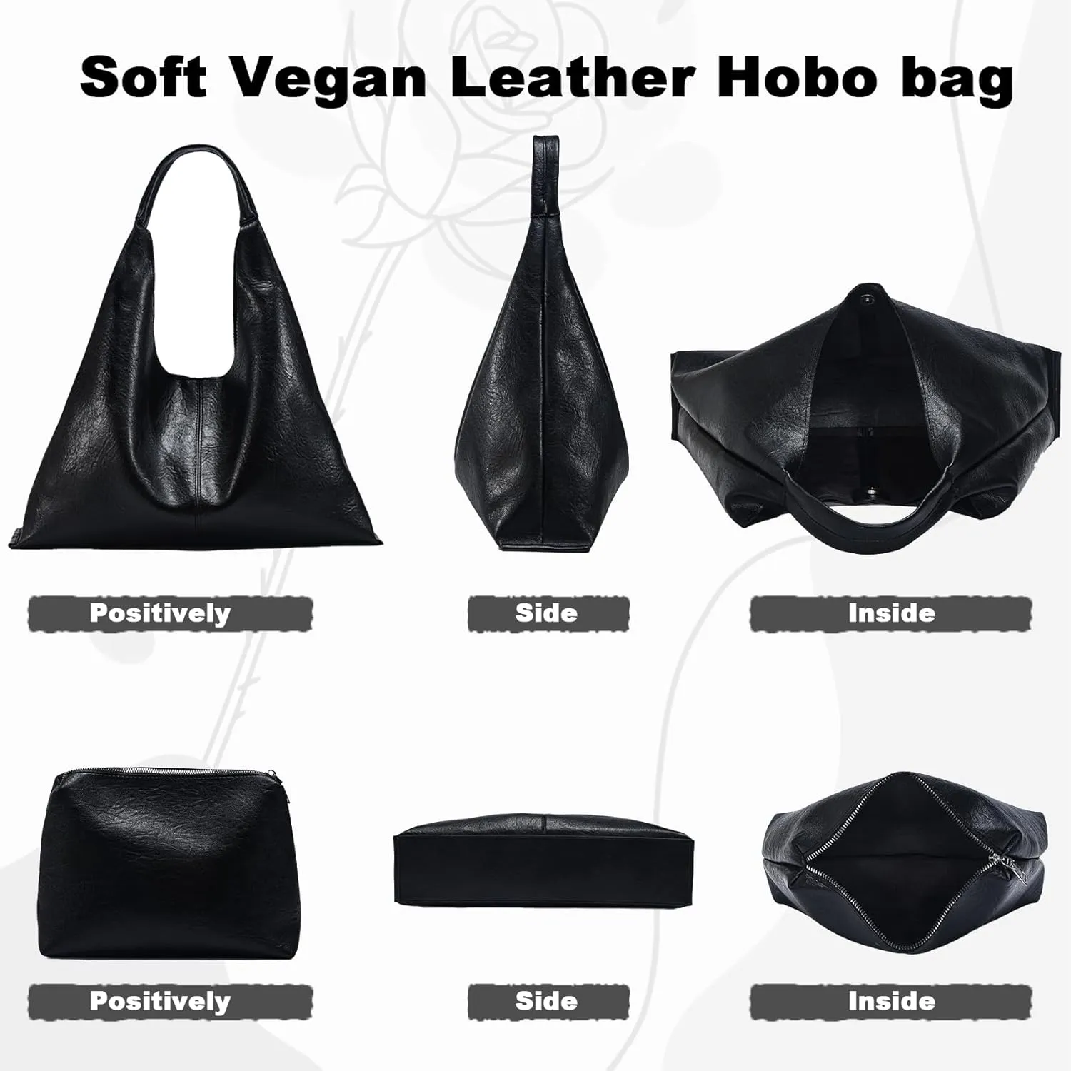 Hobo Shoulder Bag for Women Trendy Lightweight Soft Foldable Leather Hobo Tote Handbag with Coin Purse for Women