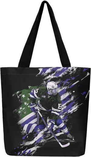 Hockey Players Canvas Tote Bag,Winter Sports Tote Bag for Sport Gym Swim Yoga