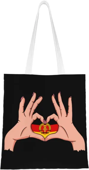 Holding Love In Your Hands Flag Of East Germany Tote Bag for Women Canvas Shopping Bags Reusable Large Capacity Casual Shoulder Handbags Grocery Bags DIY Gift Bags
