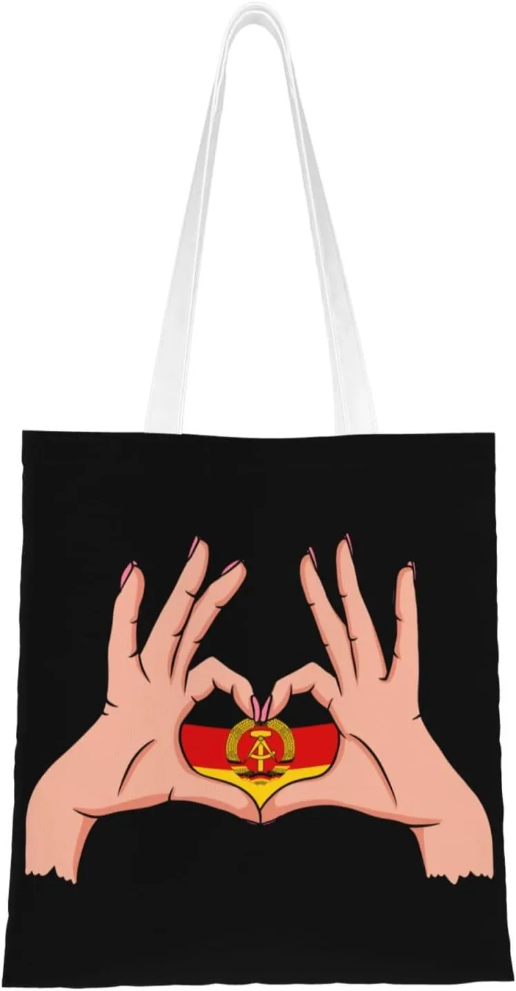 Holding Love In Your Hands Flag Of East Germany Tote Bag for Women Canvas Shopping Bags Reusable Large Capacity Casual Shoulder Handbags Grocery Bags DIY Gift Bags