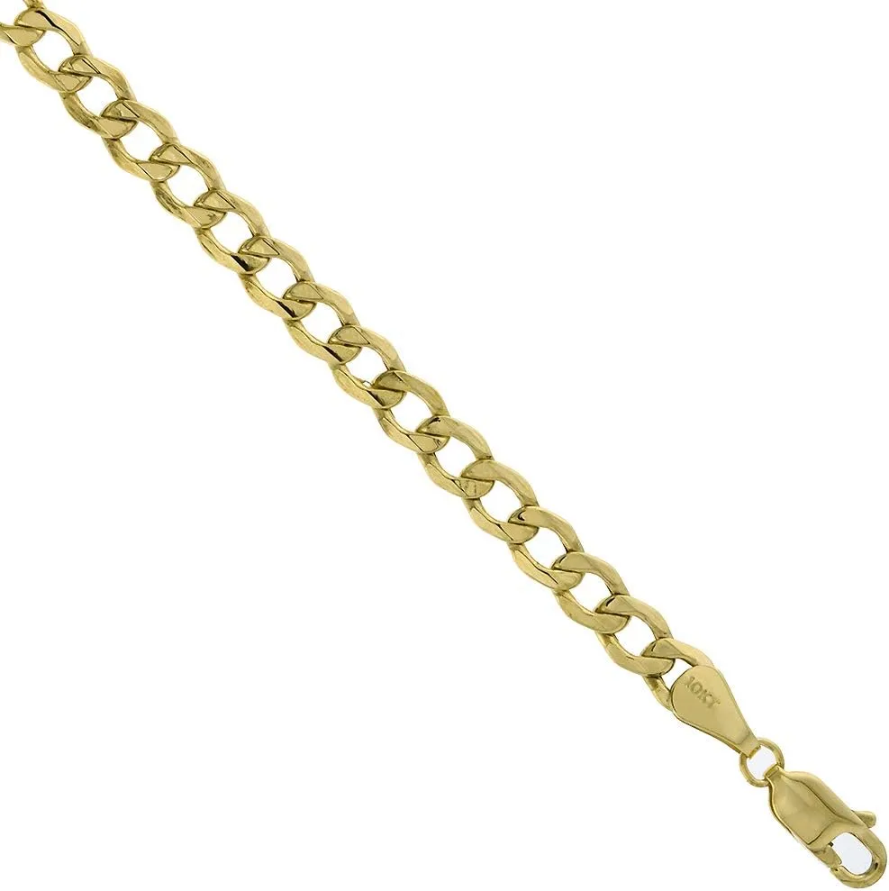 Hollow 10k Yellow Gold 5mm Cuban Link Curb Chain Necklace for Men & Women 18-30 inch