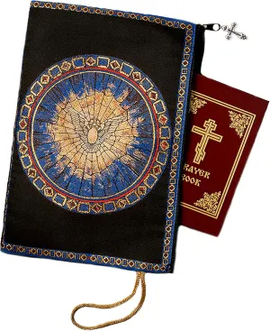 Holy Spirit Large Tapestry Bible Pouch Case Holder Purse Also For Ipads, Books, Blue With Black Red and Gold, 10 3/4 Inch - Religious Gift