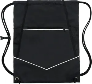 HOLYLUCK Packable Drawstring Sackpack Wet Pocket with Zipper and Water Bottle Mesh Pockets (Black)