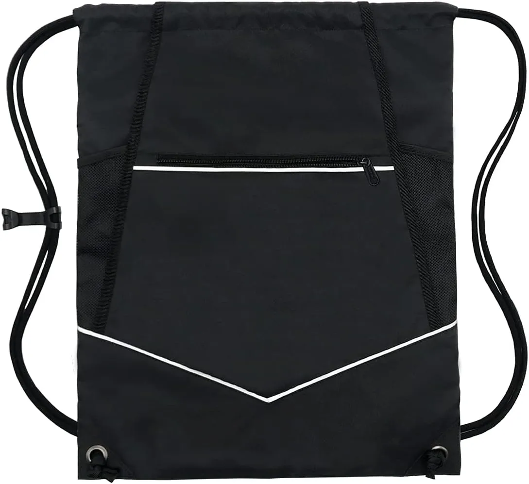 HOLYLUCK Packable Drawstring Sackpack Wet Pocket with Zipper and Water Bottle Mesh Pockets (Black)