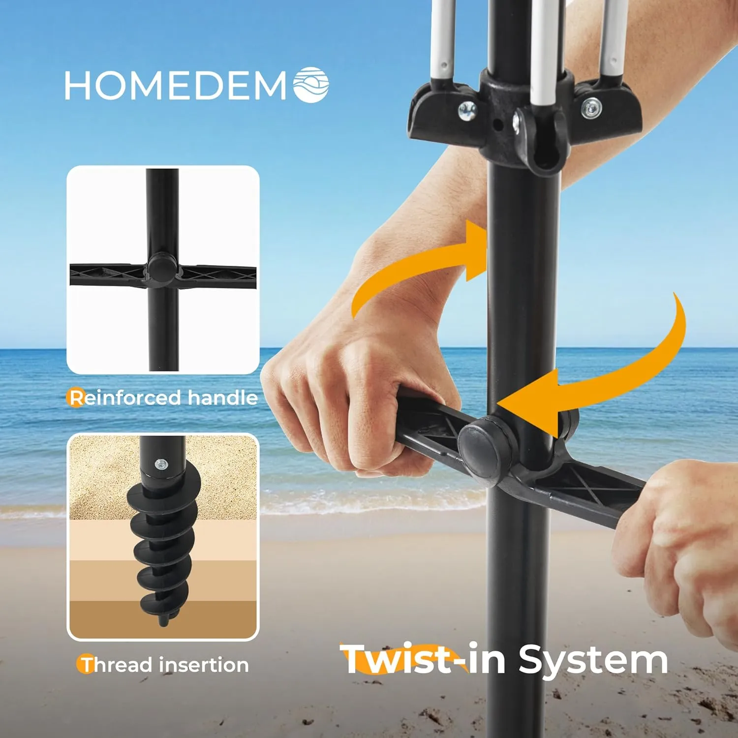 HOMEDEMO 7ft Beach Umbrellas For Sand Heavy Duty Wind, Portable Beach Umbrella UPF 50  Windproof Outdoor Beach Umbrella with Sand Anchor, Tilt Pole, Carry Bag, Table Tray, Vent and Hook