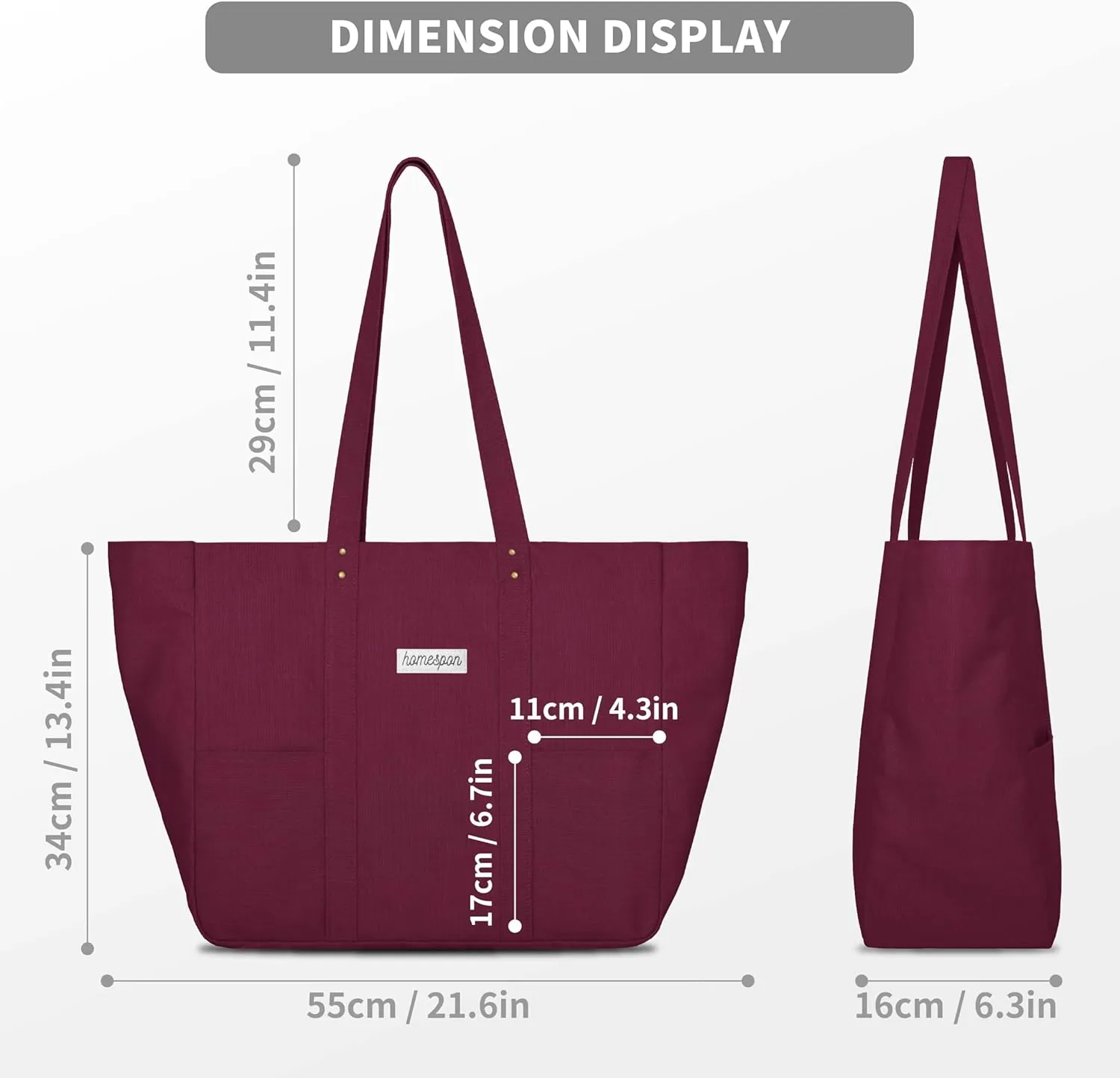 HOMESPON Large Canvas Tote Bag for Women Everything Bag with Pockets and Laptop Sleeve