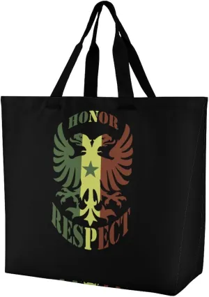 Honor and Respect Senegal Flag Tote Bag for Women Foldable Travel One-Shoulder Portable Shopping Bag Commuter Bags