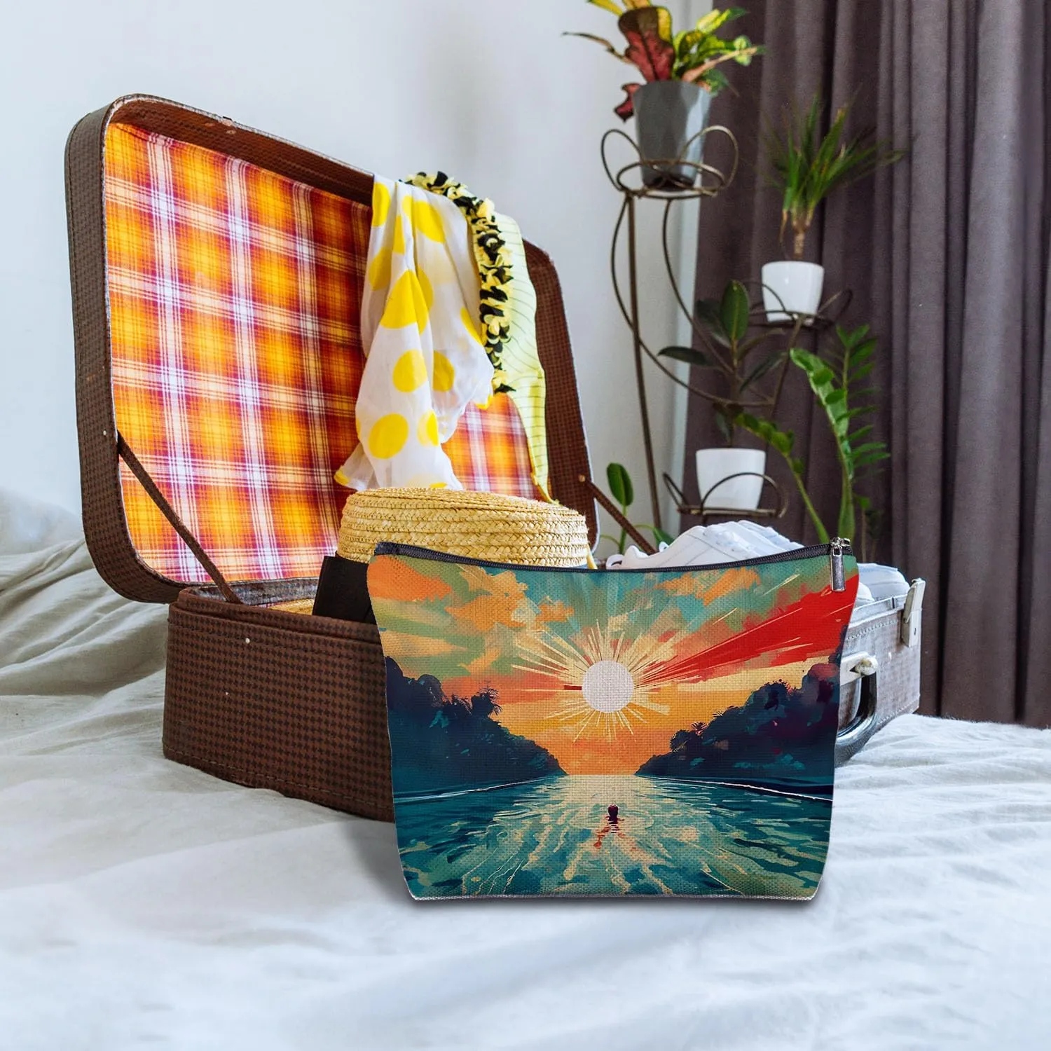 Hopeful Sunshine Makeup Bag - Sunshine Cosmetic Bag for Women, Summer Sunshine Lover Gift, Inspirational Women's Zippered Bag