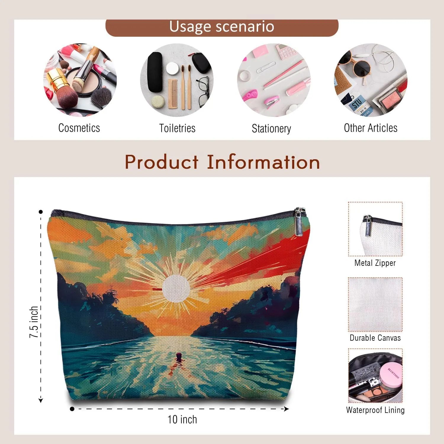 Hopeful Sunshine Makeup Bag - Sunshine Cosmetic Bag for Women, Summer Sunshine Lover Gift, Inspirational Women's Zippered Bag