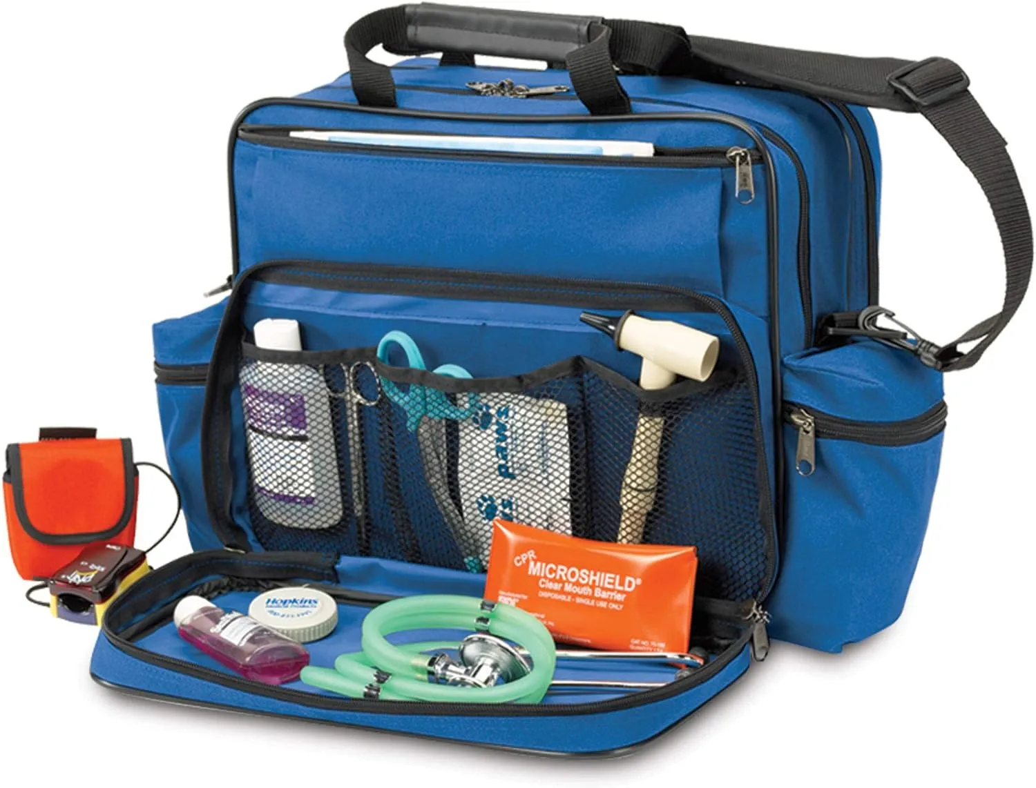 Hopkins Medical Products Home Health Shoulder Bag, 600D Waterproof Exterior, Large Storage Compartments, Removable Adjustable Shoulder Strap, 14x11.5x8 Inches, Royal Blue