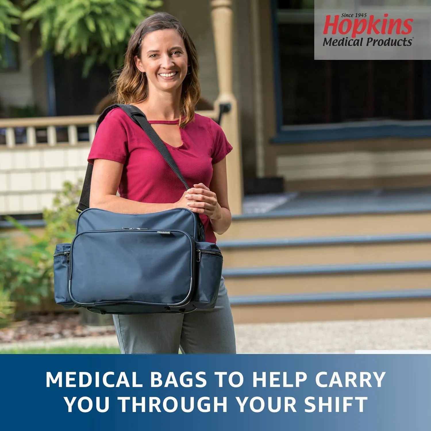 Hopkins Medical Products Home Health Shoulder Bag, 600D Waterproof Exterior, Large Storage Compartments, Removable Adjustable Shoulder Strap, 14x11.5x8 Inches, Royal Blue