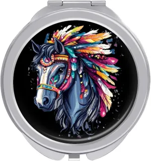 Horse Riding Native US Indian Compact Makeup Mirror Mini Foldable Cosmetic Mirror Portable Travel Mirror for Purse Pocket