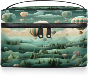 Hot Air Balloons Clouds Travel Toiletry Bag Large Capacity Makeup Case Organizer with Handle Cosmetic Case for Women Girls