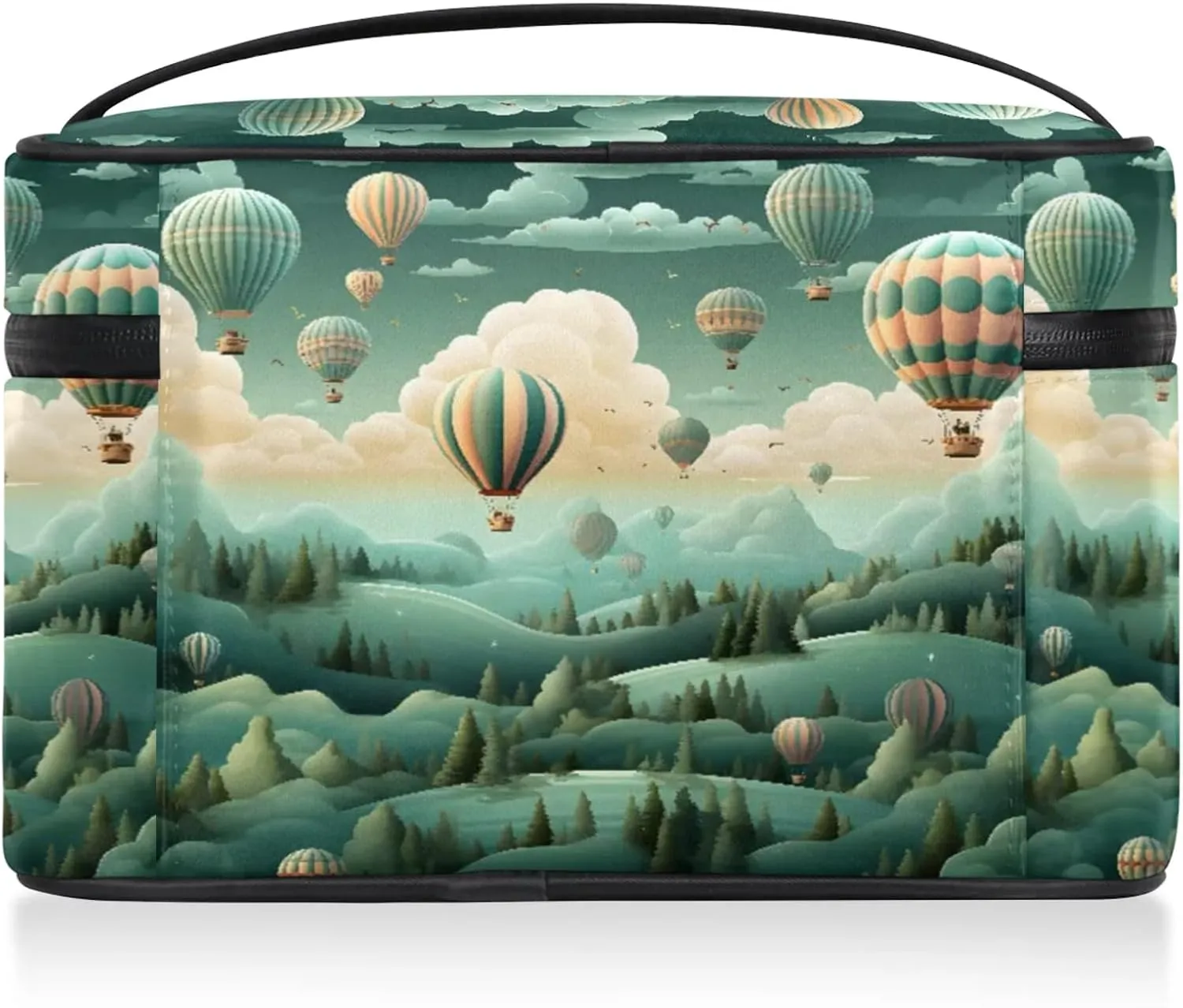 Hot Air Balloons Clouds Travel Toiletry Bag Large Capacity Makeup Case Organizer with Handle Cosmetic Case for Women Girls