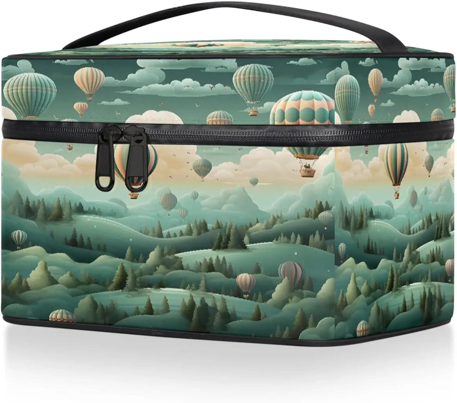 Hot Air Balloons Clouds Travel Toiletry Bag Large Capacity Makeup Case Organizer with Handle Cosmetic Case for Women Girls