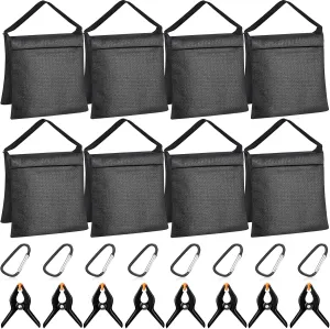 Hoteam 12 Sets Sandbag Outdoor Curtain Weighted Bags Sets with Spring Clamps, Hooks for Light Brackets, Heavy Photography Light Stand Tripod for Fixed Brackets Sports Outdoor Photo Video