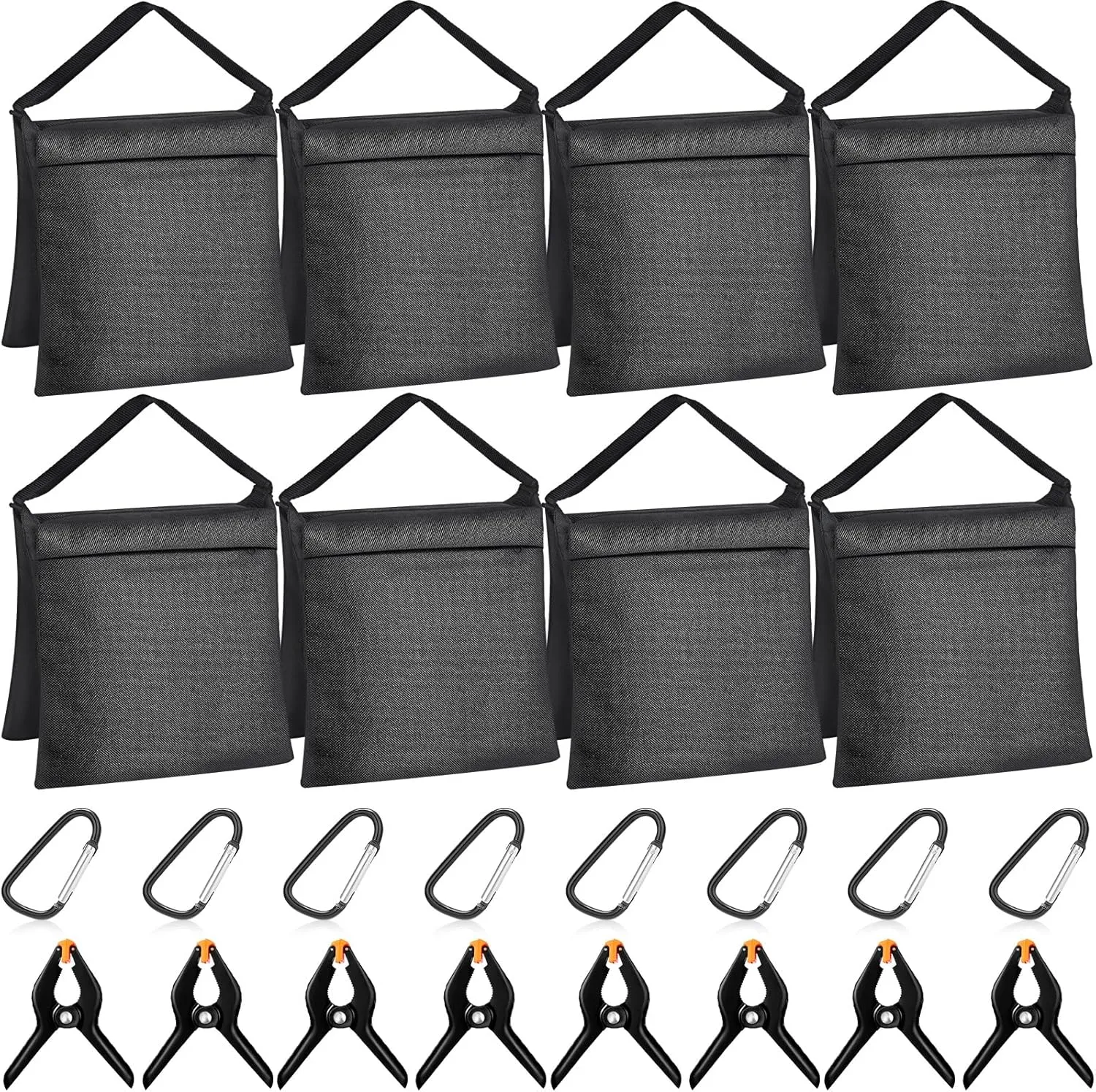 Hoteam 12 Sets Sandbag Outdoor Curtain Weighted Bags Sets with Spring Clamps, Hooks for Light Brackets, Heavy Photography Light Stand Tripod for Fixed Brackets Sports Outdoor Photo Video