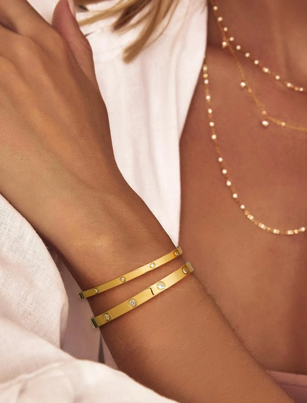 Howoo Gold Bracelets for Women 14K Gold Bangle Zirconia Tennis Link Bracelet Mesh Bracelets Watch Band Chains Wristband Jewelry Set